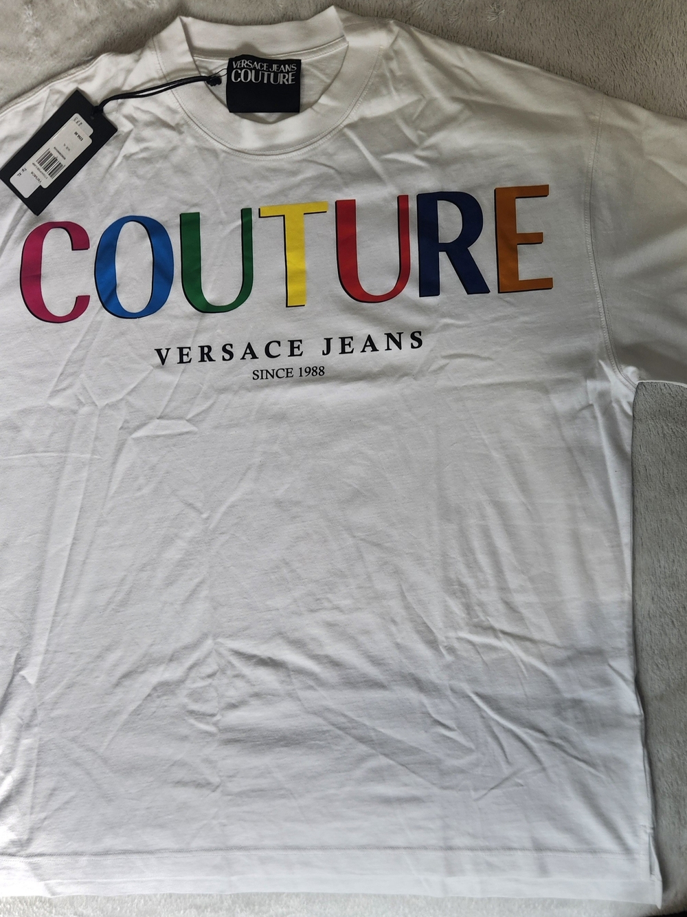 Versace Jeans Collection White T-Shirt with Multicolor COUTURE Print